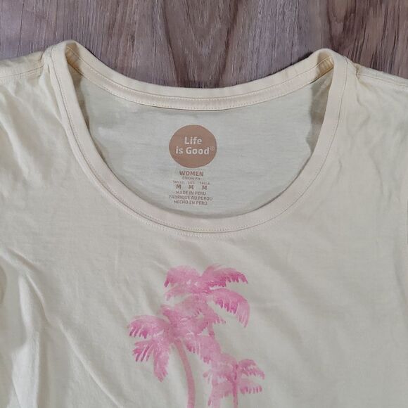 🔺️Life is Good Yellow Palm Tree Short Sleeve Top Medium - Picture 3 of 10